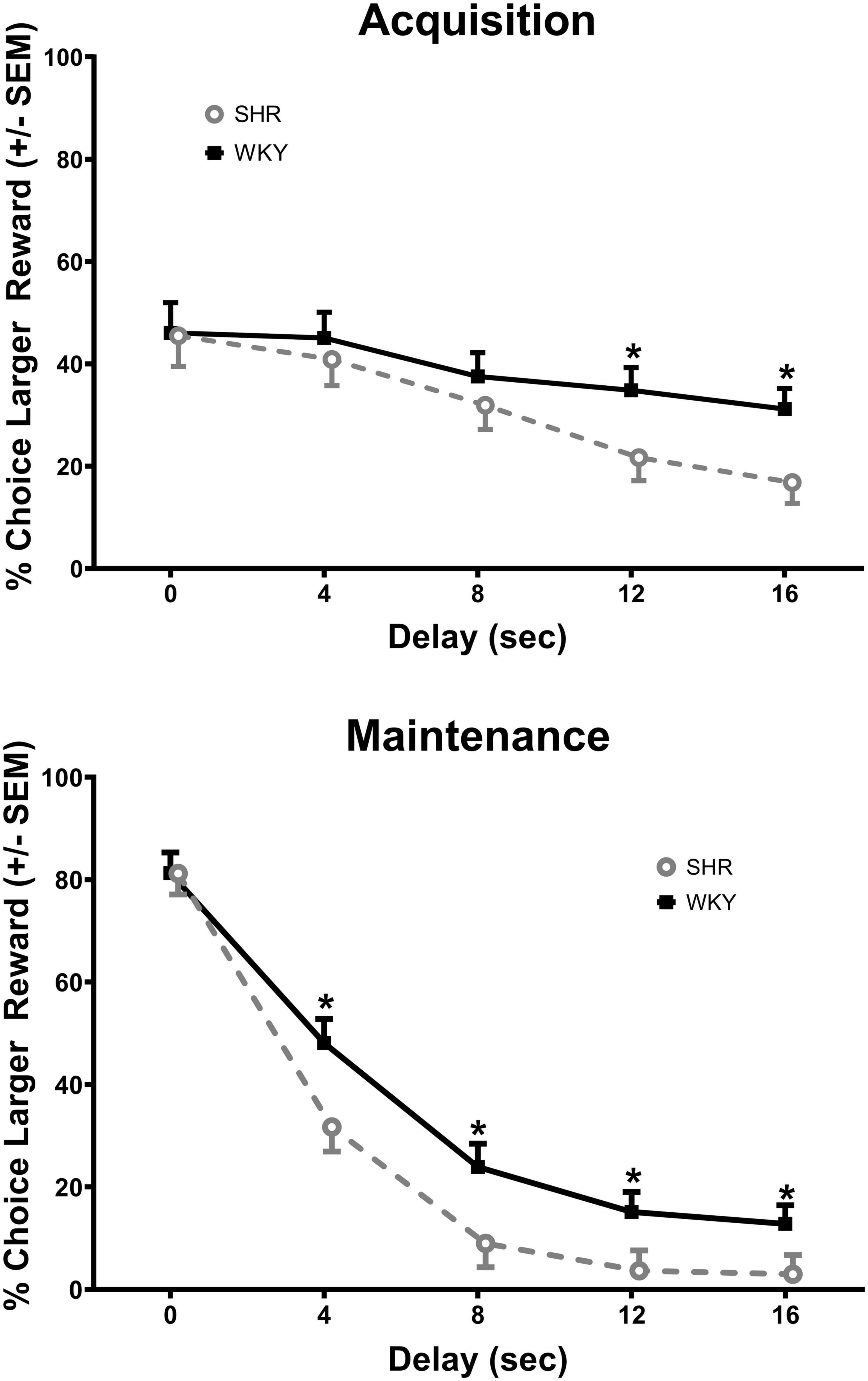 Impulsive choice in two different rat models of ADHD—Spontaneously hypertensive and Lphn3 knockout rats